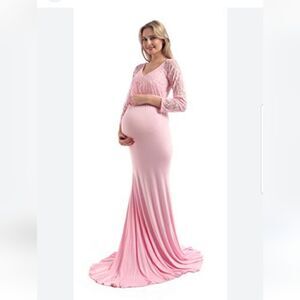 Womens Maternity Elegant Long Dress  Mermaid Fitted Lace Gown